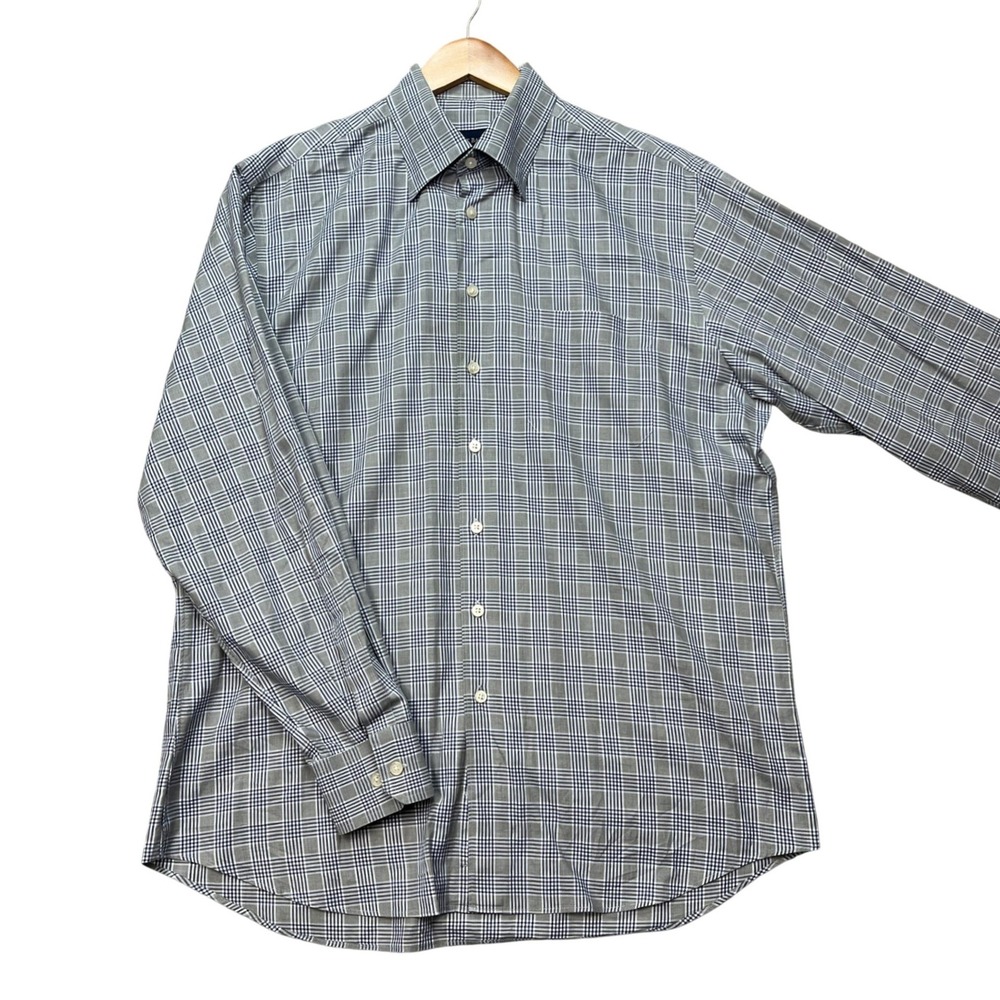 Scott Barber‎ Button Down Shirt Mens Large Gray Navy Glen Check Long Sleeve EUC